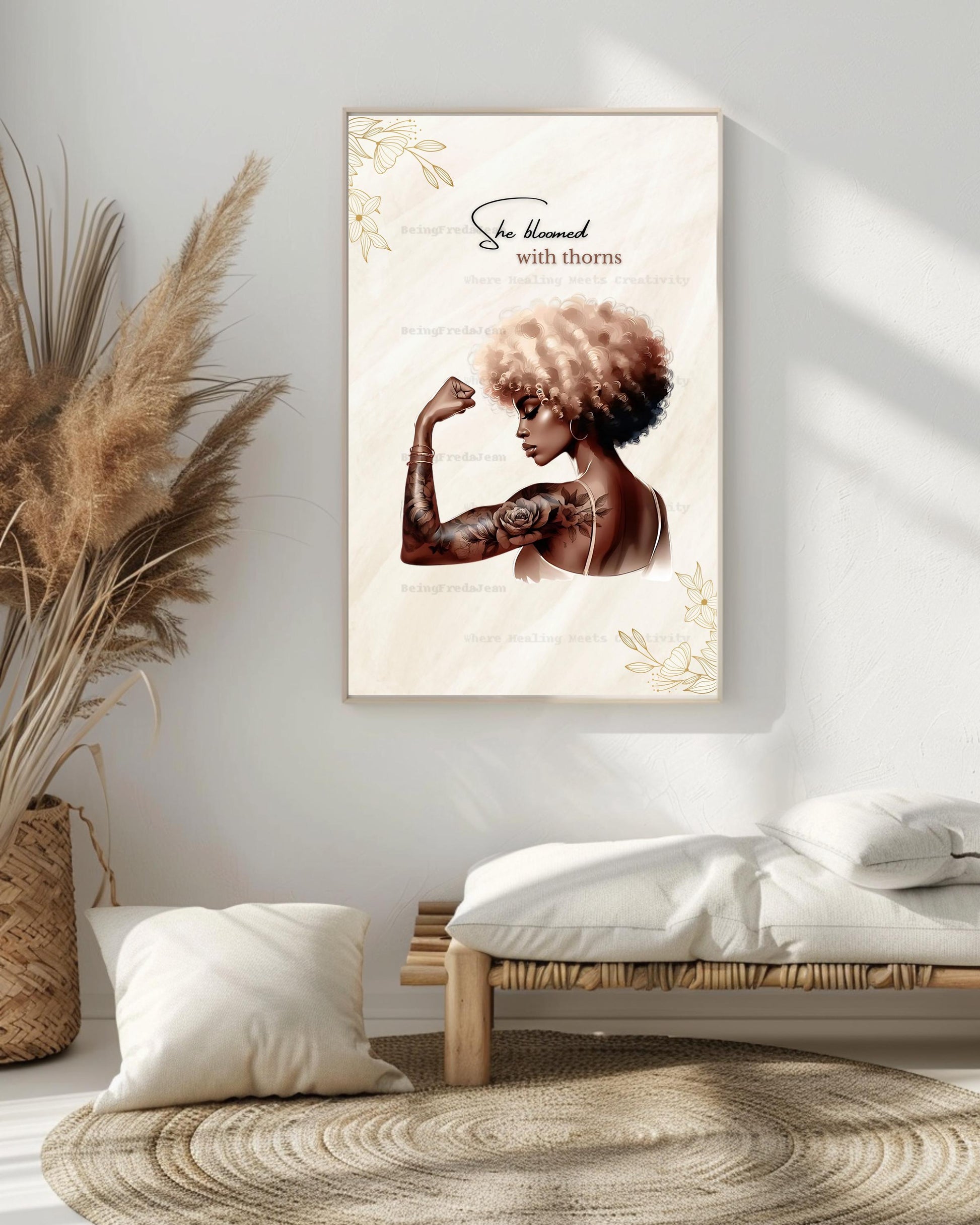 Empowerment Afro Woman Art Print: She Bloomed With Thorns (Digital Download 8x10