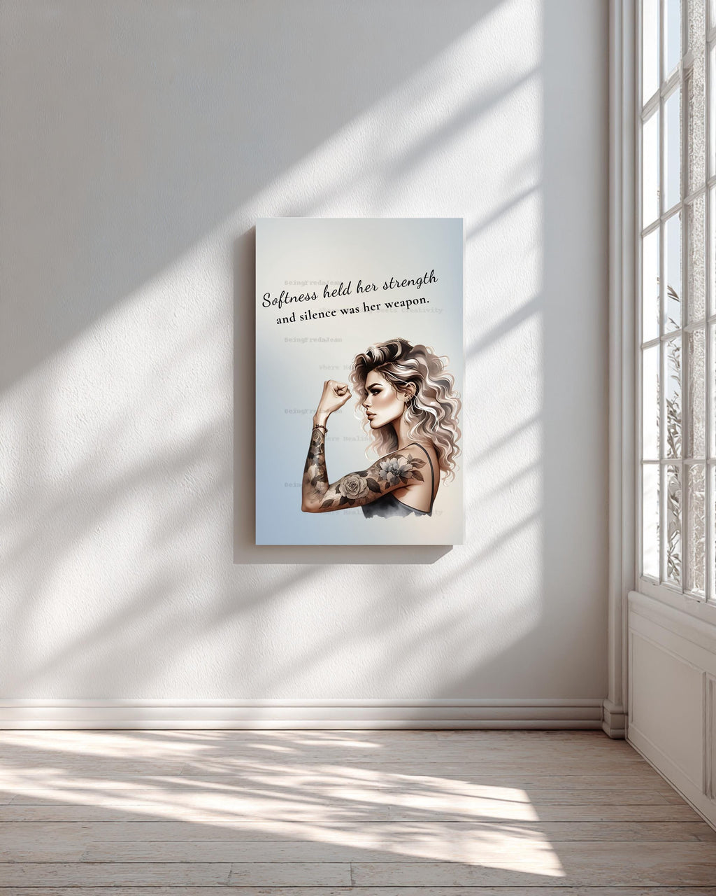 Empowering Woman Portrait Print: Floral Tattoo Art (8x10 Digital Download