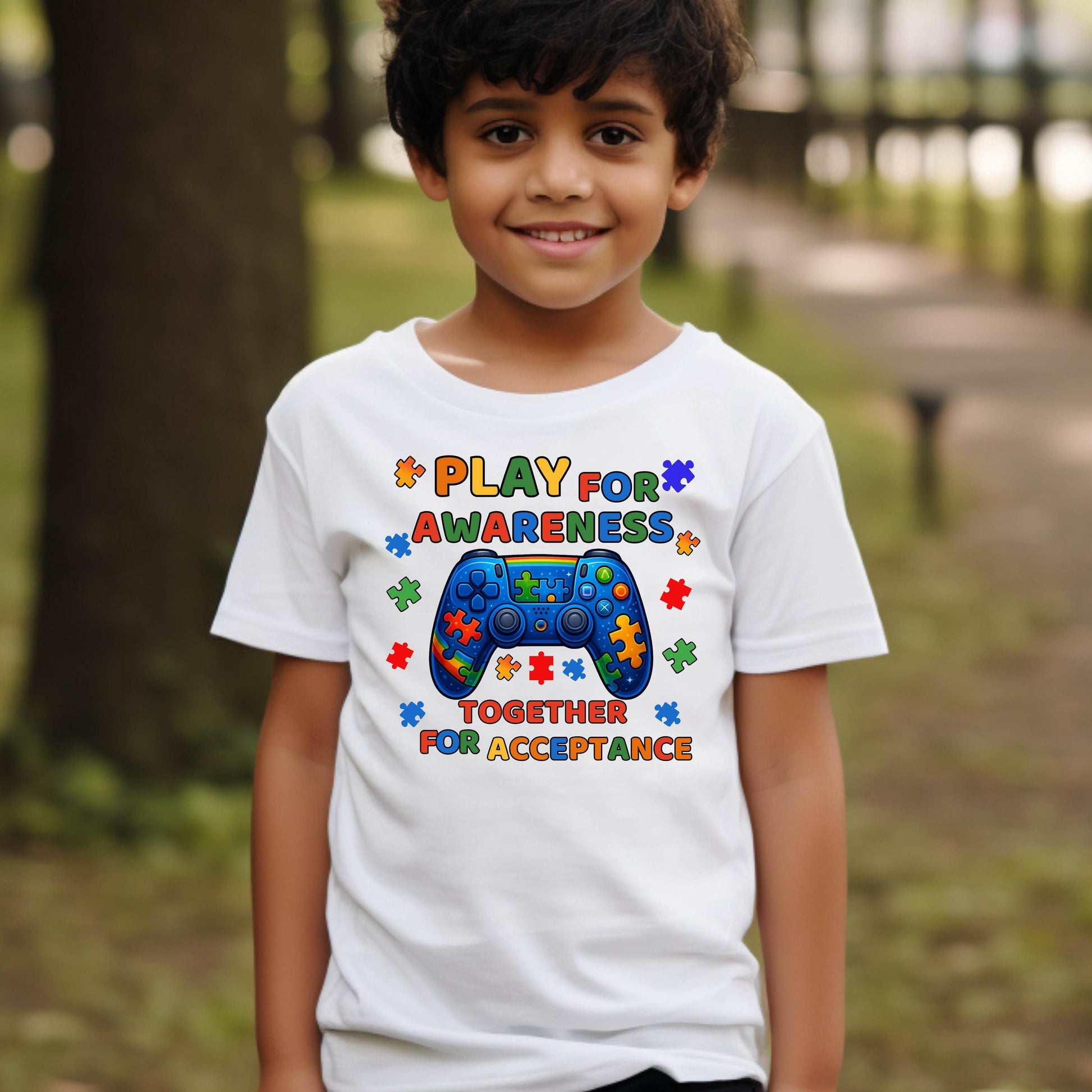 Autism Awareness Kids T-Shirt: Play for Acceptance, Puzzle Piece Design
