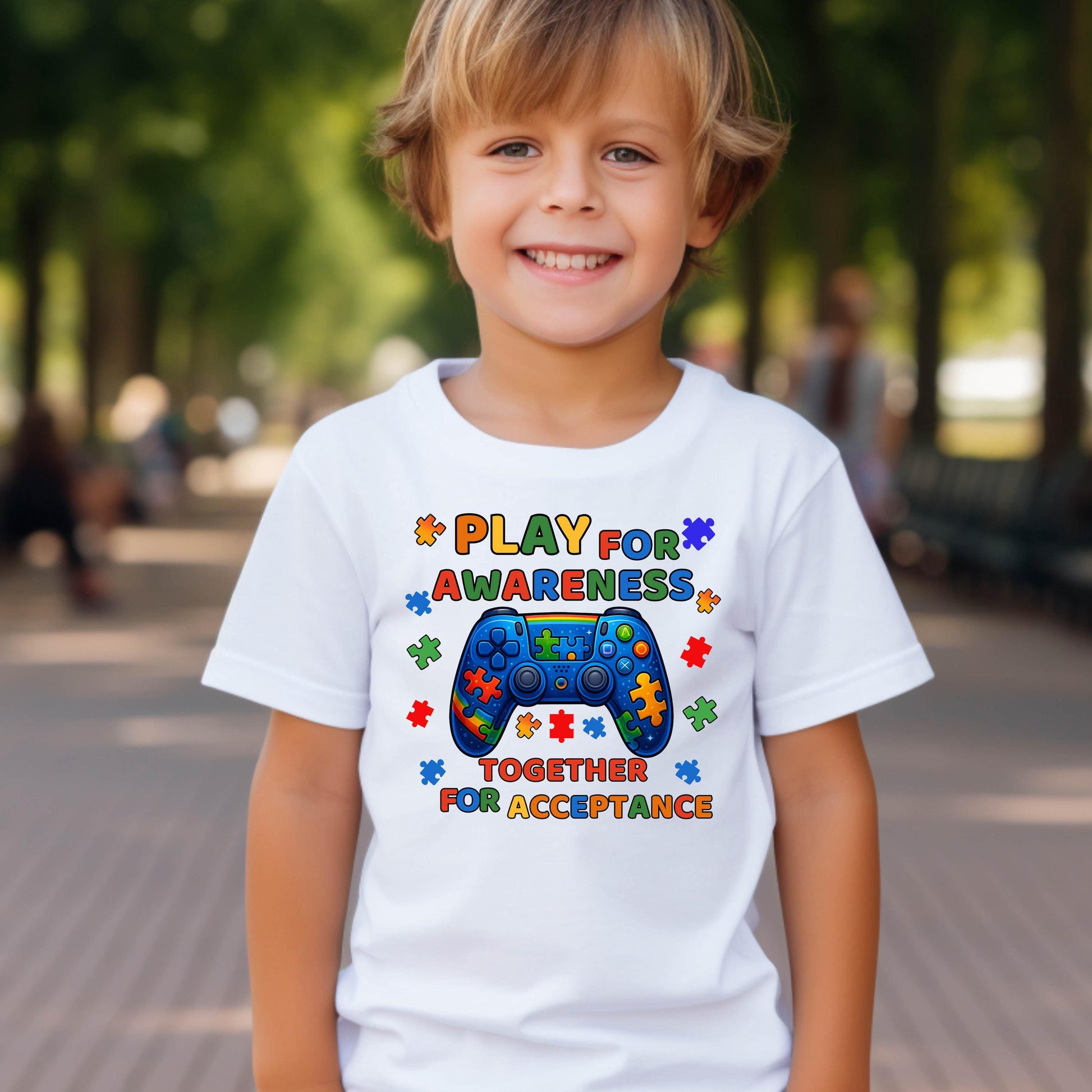 Autism Awareness Kids T-Shirt: Play for Acceptance, Puzzle Piece Design