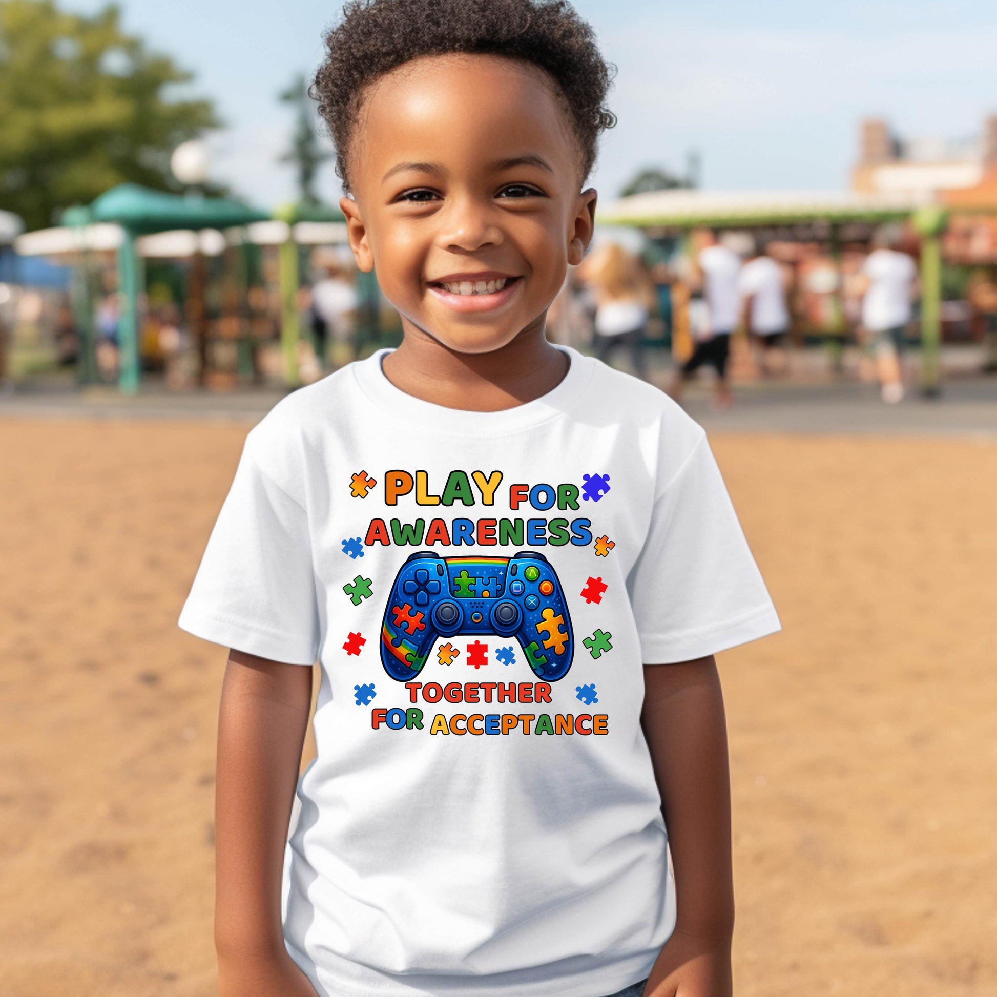 Autism Awareness Kids T-Shirt: Play for Acceptance, Puzzle Piece Design