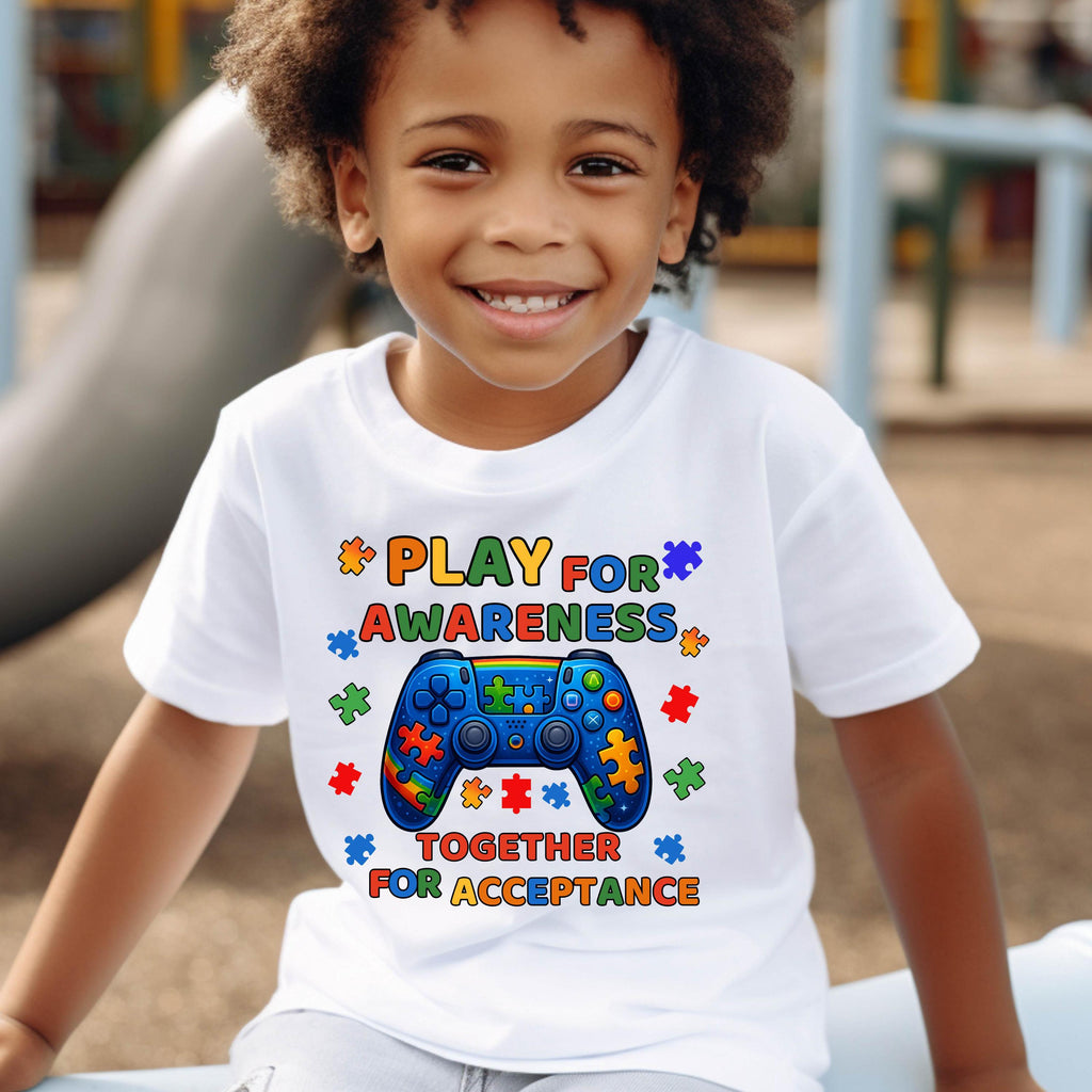 Autism Awareness Kids T-Shirt: Play for Acceptance, Puzzle Piece Design