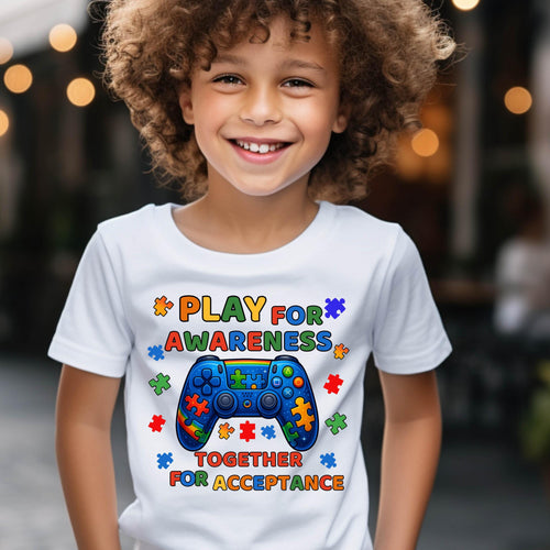 Autism Awareness Kids T-Shirt: Play for Acceptance, Puzzle Piece Design