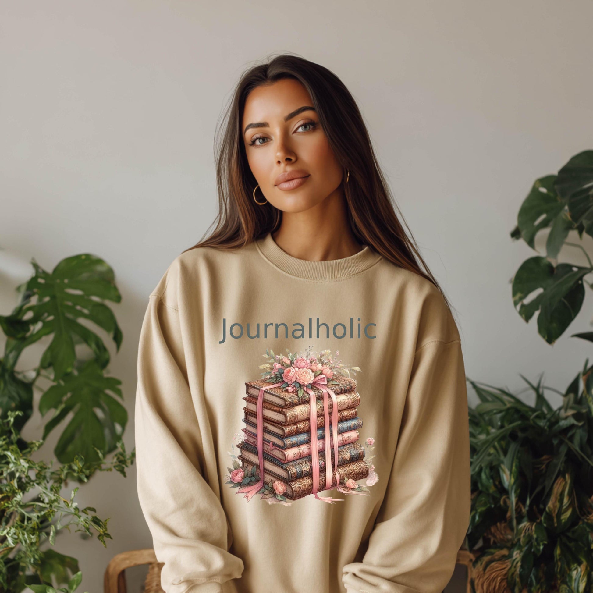 Journalholic Sweatshirt Book Lover Crewneck Gildan 18000 Cozy Reading Sweater Bibliophile Gift Vintage Floral Bookstack
