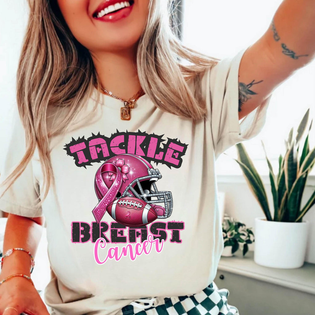 Tackle Breast Cancer Football T-Shirt: Pink Ribbon Awareness