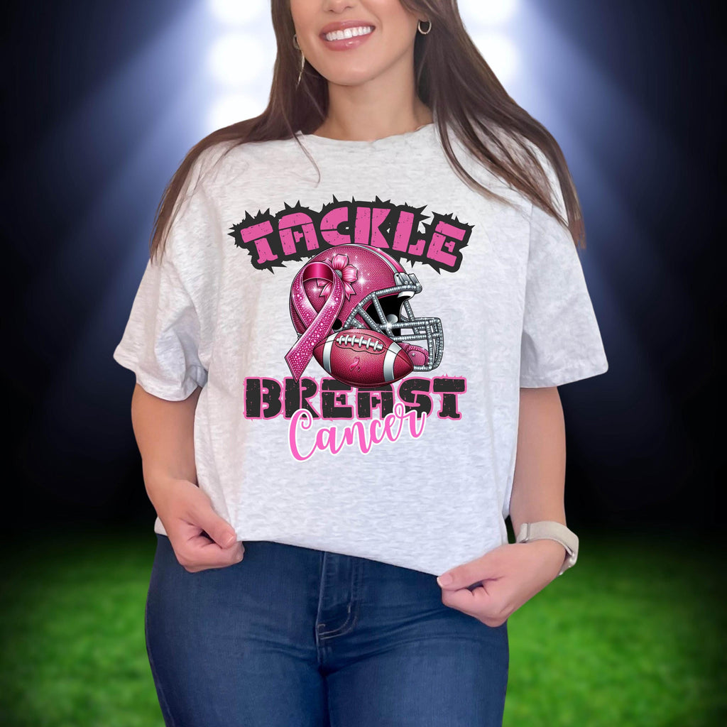 Tackle Breast Cancer Football T-Shirt: Pink Ribbon Awareness