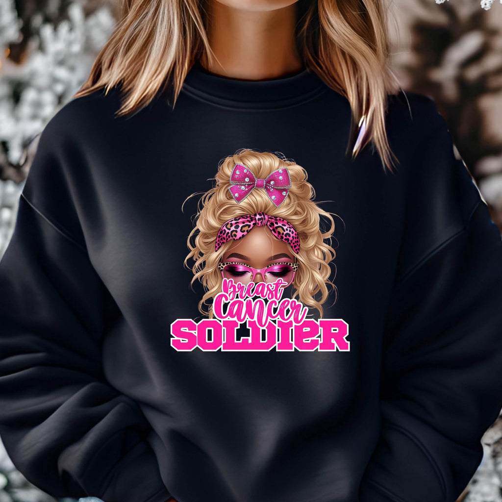 Breast Cancer Soldier Sweatshirt | Pink Ribbon Awareness Crewneck | Strong Survivor Shirt | Gildan 18000 | October Support Gift