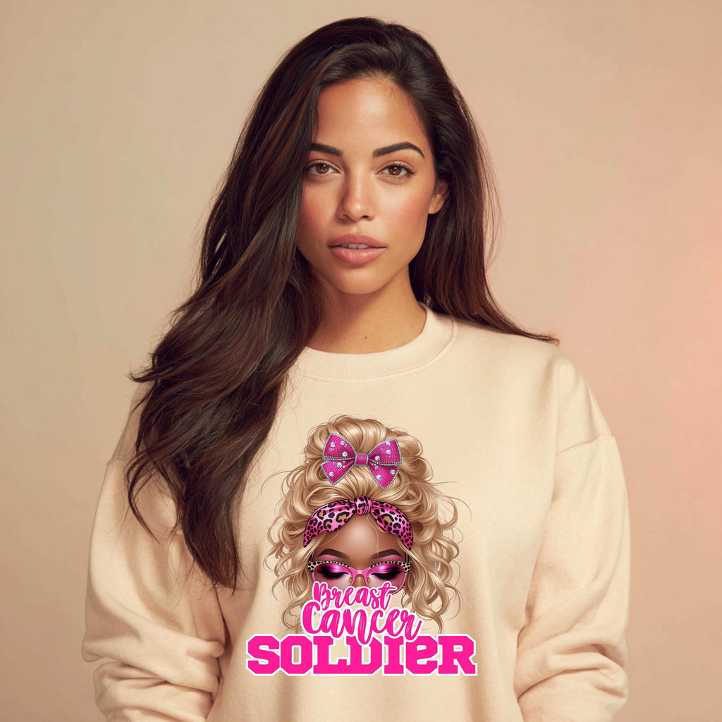 Breast Cancer Soldier Sweatshirt | Pink Ribbon Awareness Crewneck | Strong Survivor Shirt | Gildan 18000 | October Support Gift