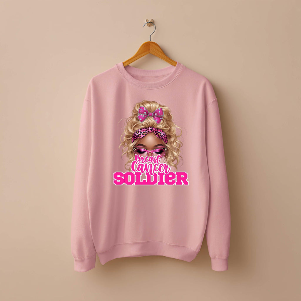 Breast Cancer Soldier Sweatshirt | Pink Ribbon Awareness Crewneck | Strong Survivor Shirt | Gildan 18000 | October Support Gift