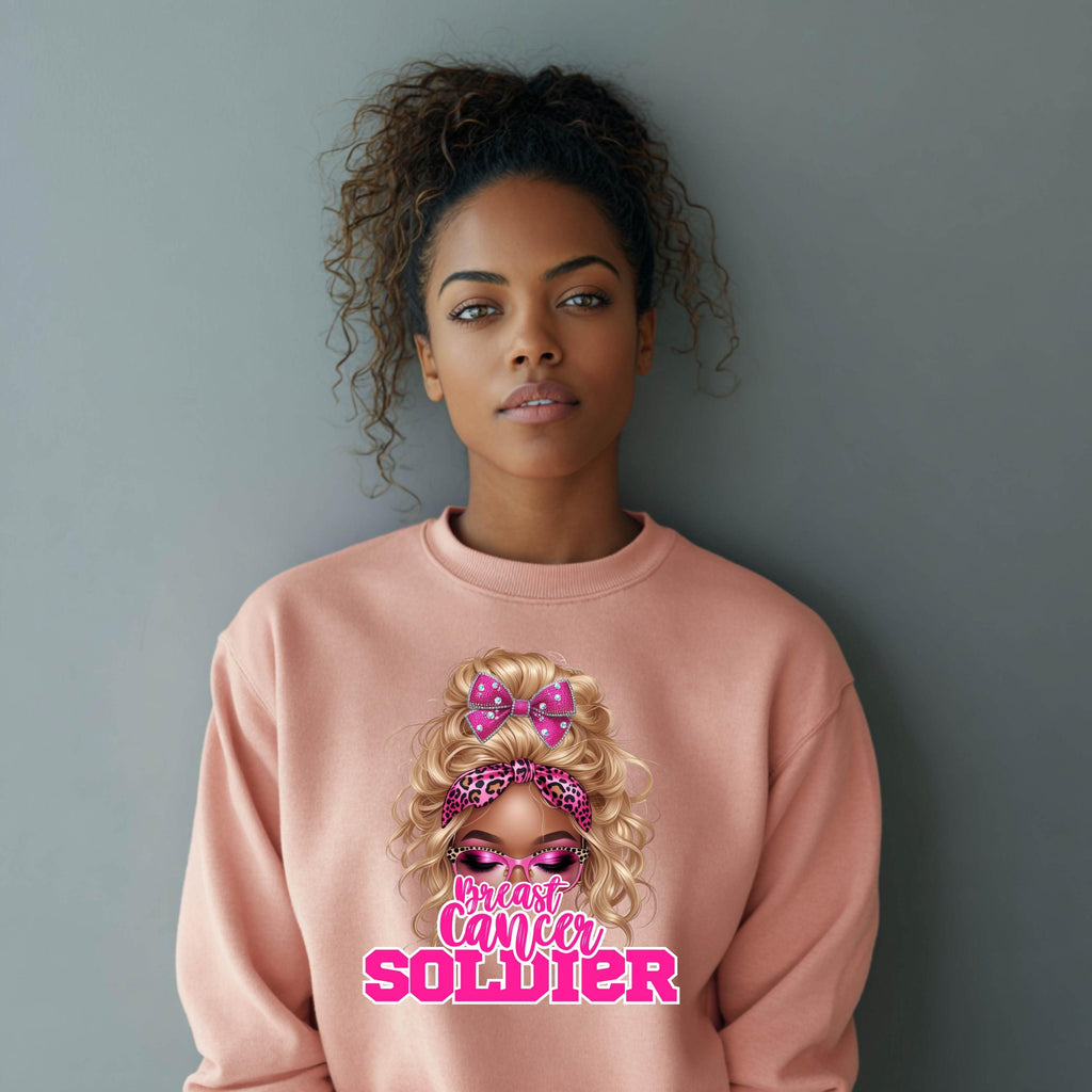 Breast Cancer Soldier Sweatshirt | Pink Ribbon Awareness Crewneck | Strong Survivor Shirt | Gildan 18000 | October Support Gift
