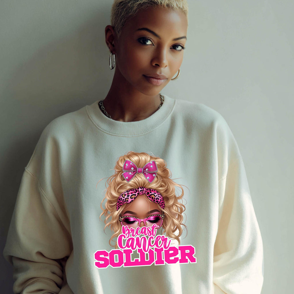 Breast Cancer Soldier Sweatshirt | Pink Ribbon Awareness Crewneck | Strong Survivor Shirt | Gildan 18000 | October Support Gift