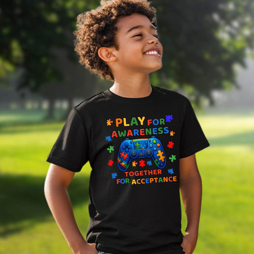 Autism Awareness Kids T-Shirt: Play for Acceptance, Puzzle Piece Design