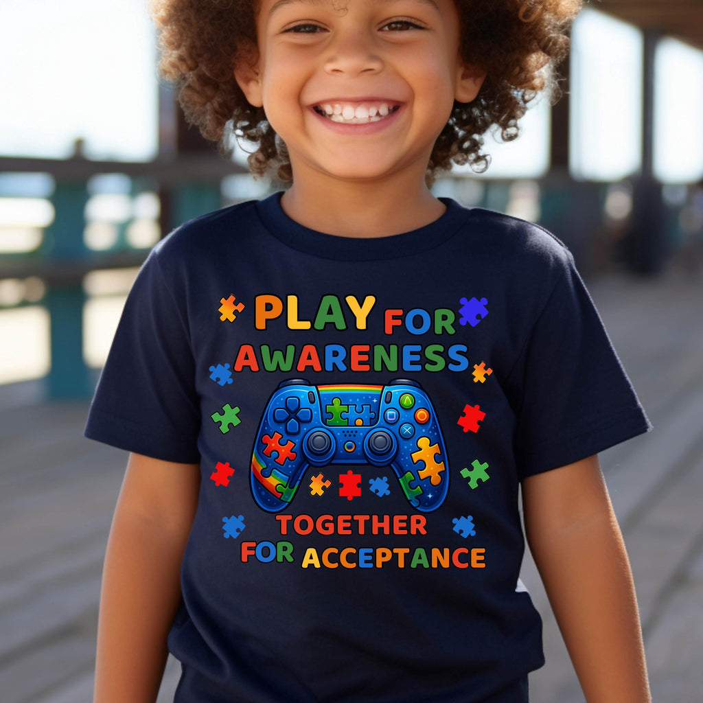 Autism Awareness Kids T-Shirt: Play for Acceptance, Puzzle Piece Design