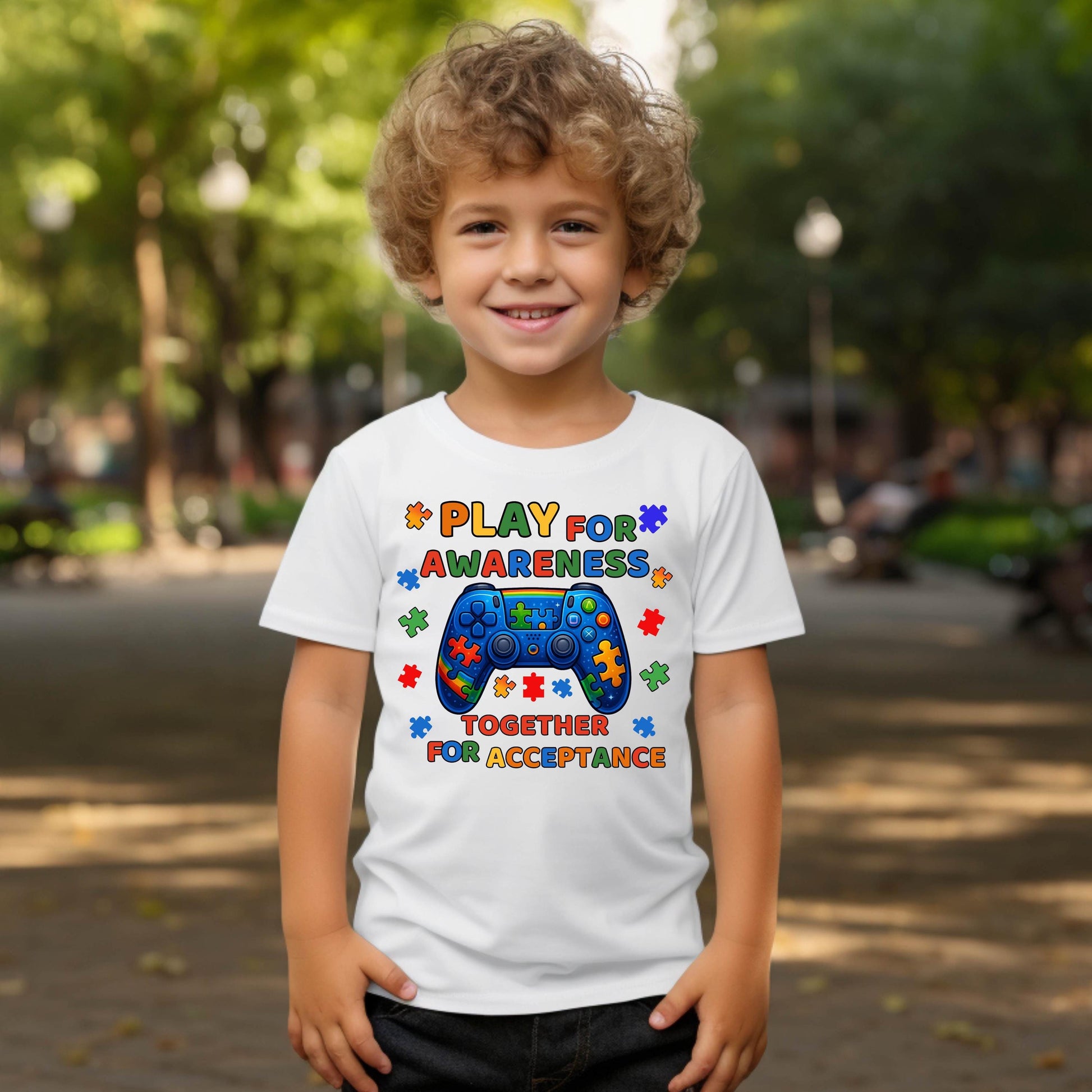 Autism Awareness Kids T-Shirt: Play for Acceptance, Puzzle Piece Design