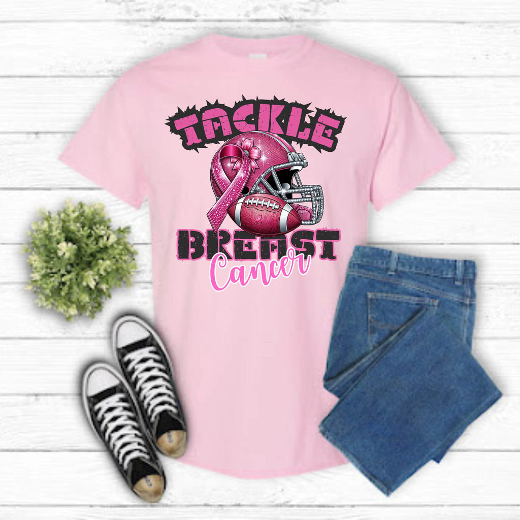 Tackle Breast Cancer Football T-Shirt: Pink Ribbon Awareness