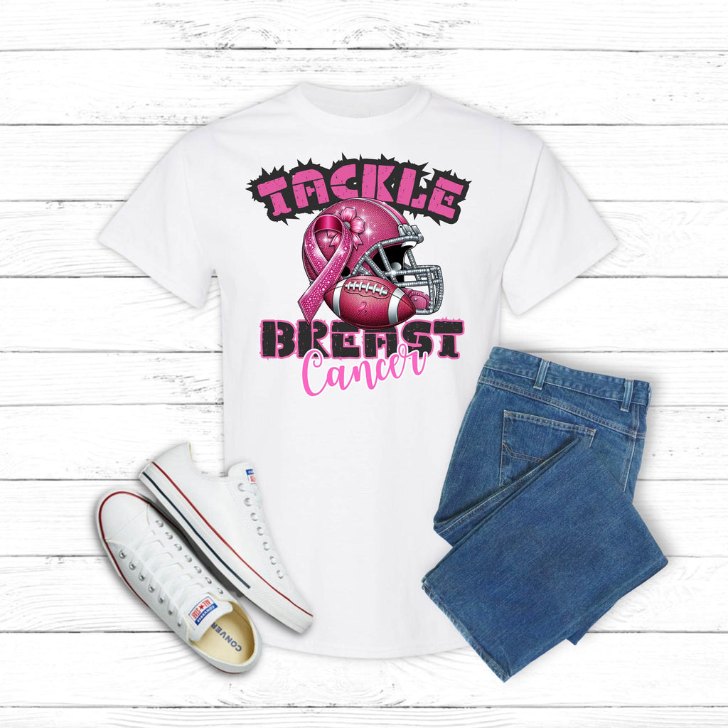 Tackle Breast Cancer Football T-Shirt: Pink Ribbon Awareness