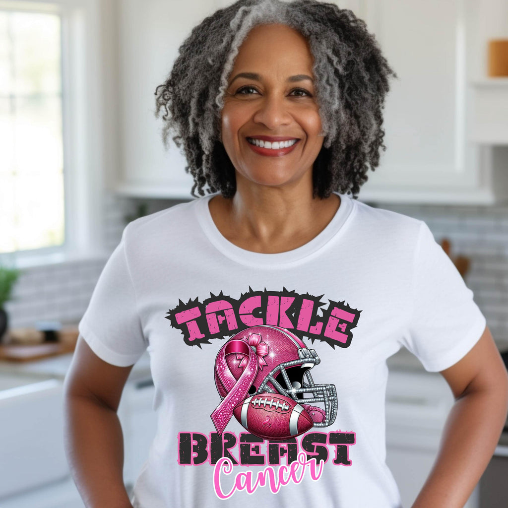Tackle Breast Cancer Football T-Shirt: Pink Ribbon Awareness
