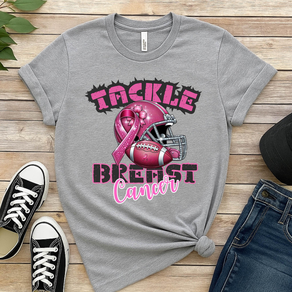 Tackle Breast Cancer Football T-Shirt: Pink Ribbon Awareness