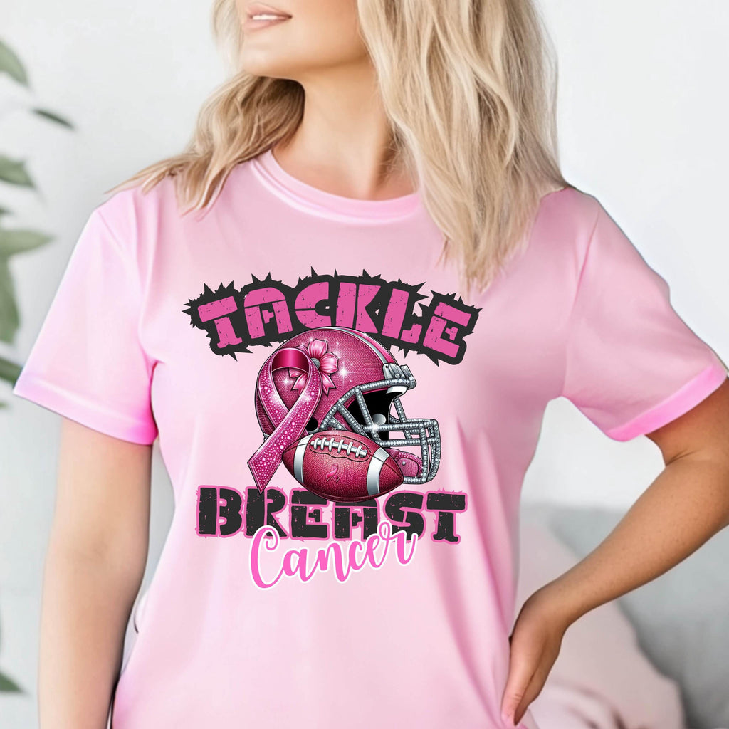 Tackle Breast Cancer Football T-Shirt: Pink Ribbon Awareness