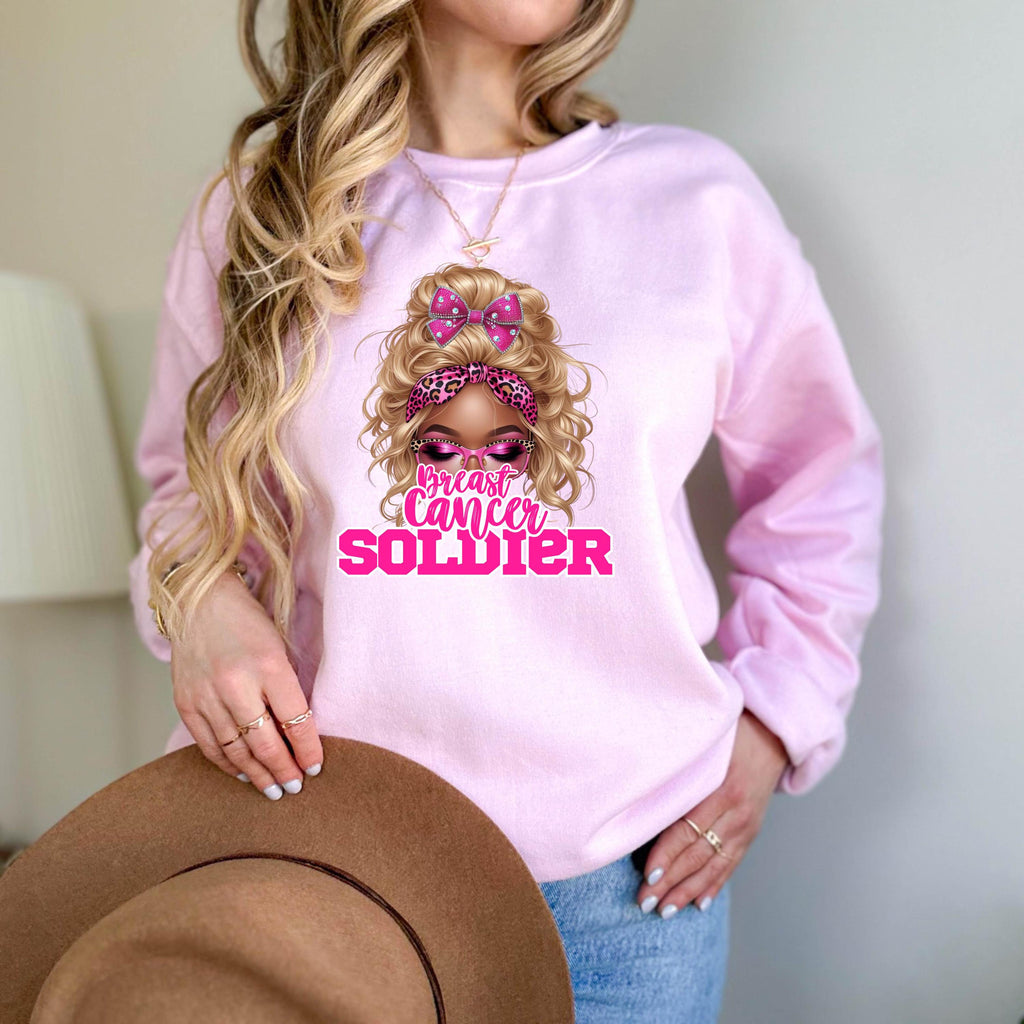 Breast Cancer Soldier Sweatshirt | Pink Ribbon Awareness Crewneck | Strong Survivor Shirt | Gildan 18000 | October Support Gift