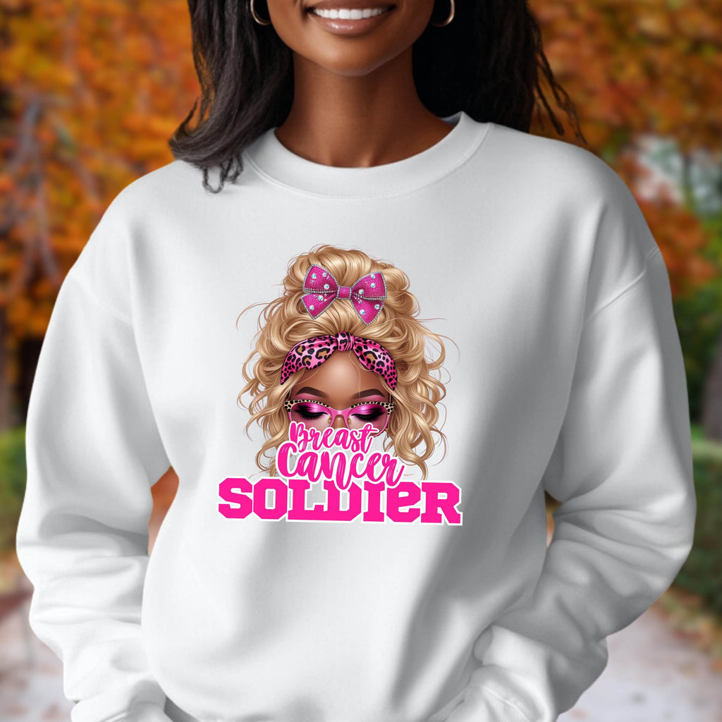 Breast Cancer Soldier Sweatshirt | Pink Ribbon Awareness Crewneck | Strong Survivor Shirt | Gildan 18000 | October Support Gift