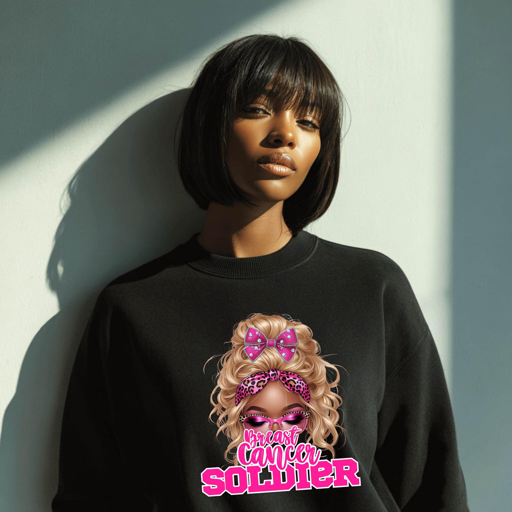 Breast Cancer Soldier Sweatshirt | Pink Ribbon Awareness Crewneck | Strong Survivor Shirt | Gildan 18000 | October Support Gift
