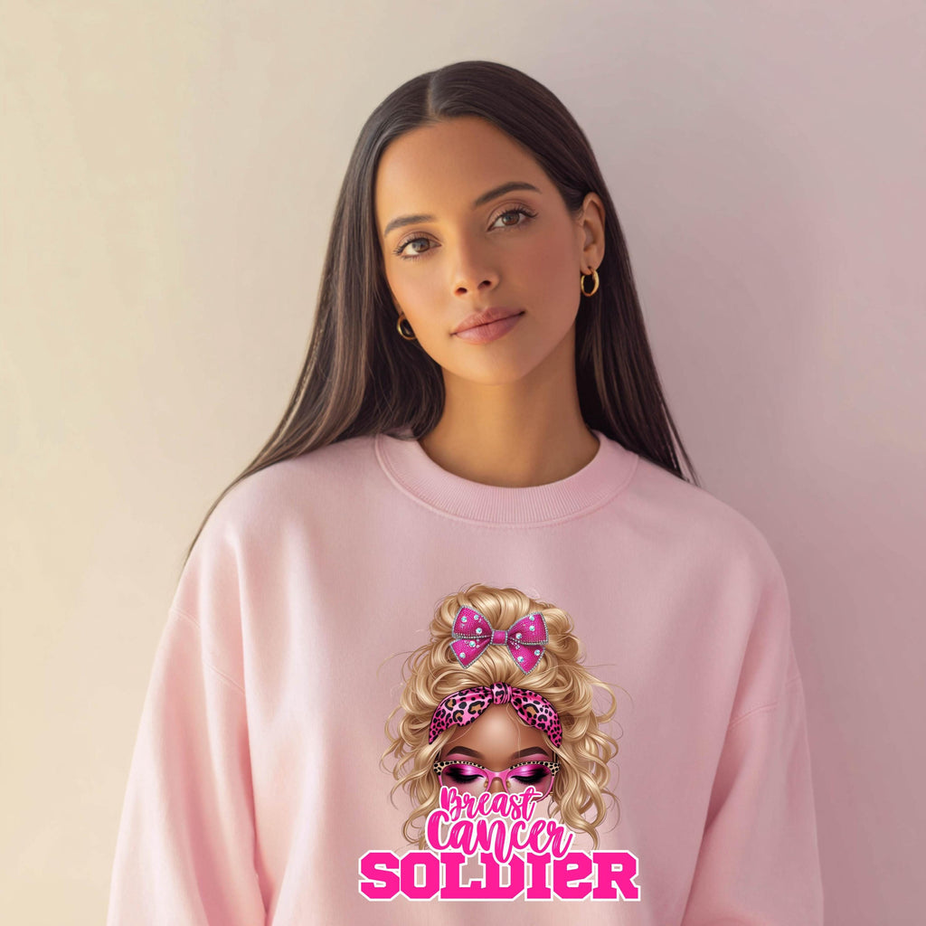 Breast Cancer Soldier Sweatshirt | Pink Ribbon Awareness Crewneck | Strong Survivor Shirt | Gildan 18000 | October Support Gift