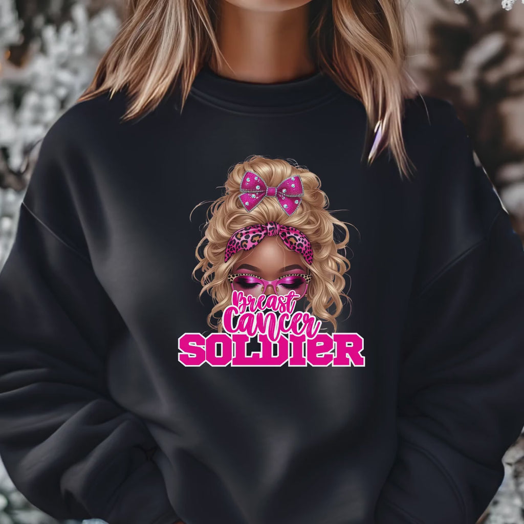 Breast Cancer Soldier Sweatshirt | Pink Ribbon Awareness Crewneck | Strong Survivor Shirt | Gildan 18000 | October Support Gift