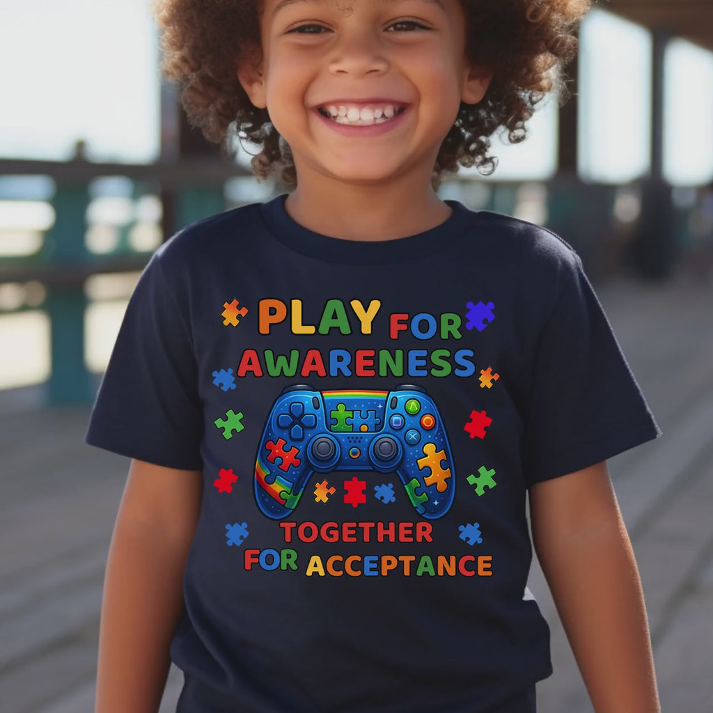 Autism Awareness Kids T-Shirt: Play for Acceptance, Puzzle Piece Design
