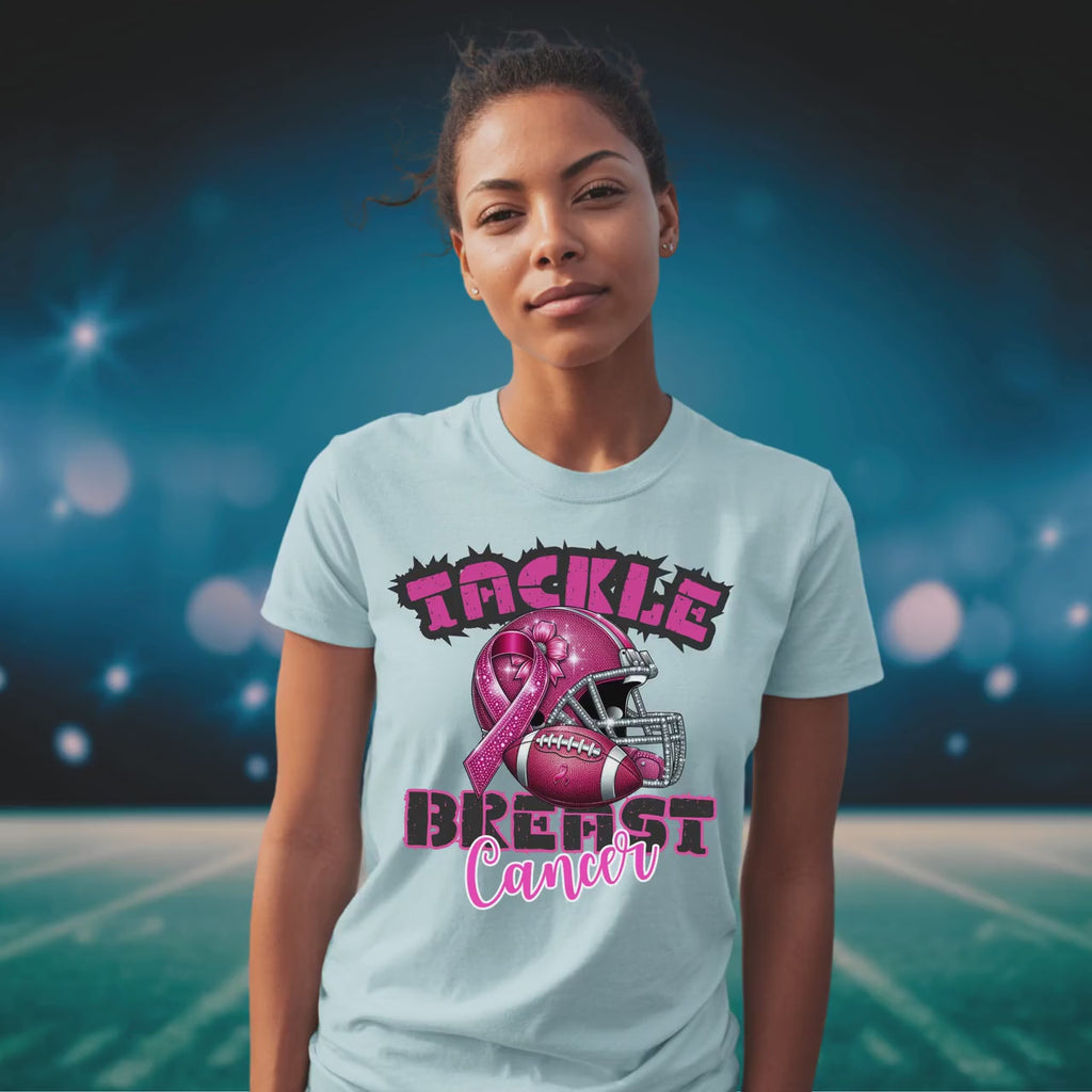 Tackle Breast Cancer Football T-Shirt: Pink Ribbon Awareness