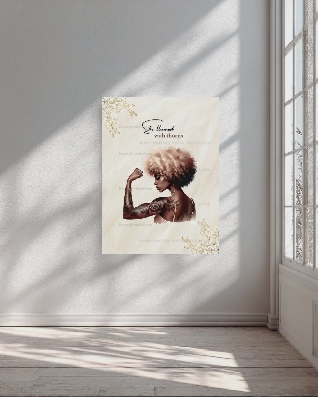 Empowerment Afro Woman Art Print: She Bloomed With Thorns (Digital Download 8x10