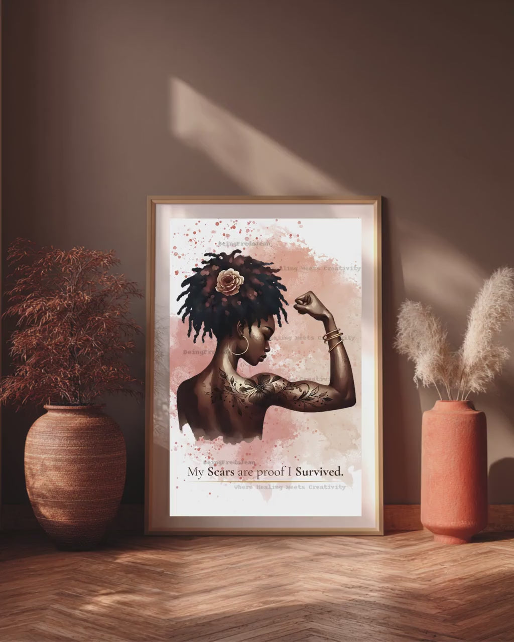 Tattooed Black Woman Art Print: Scars Are Proof, Mental Health Affirmation (PDF & JPG Download)