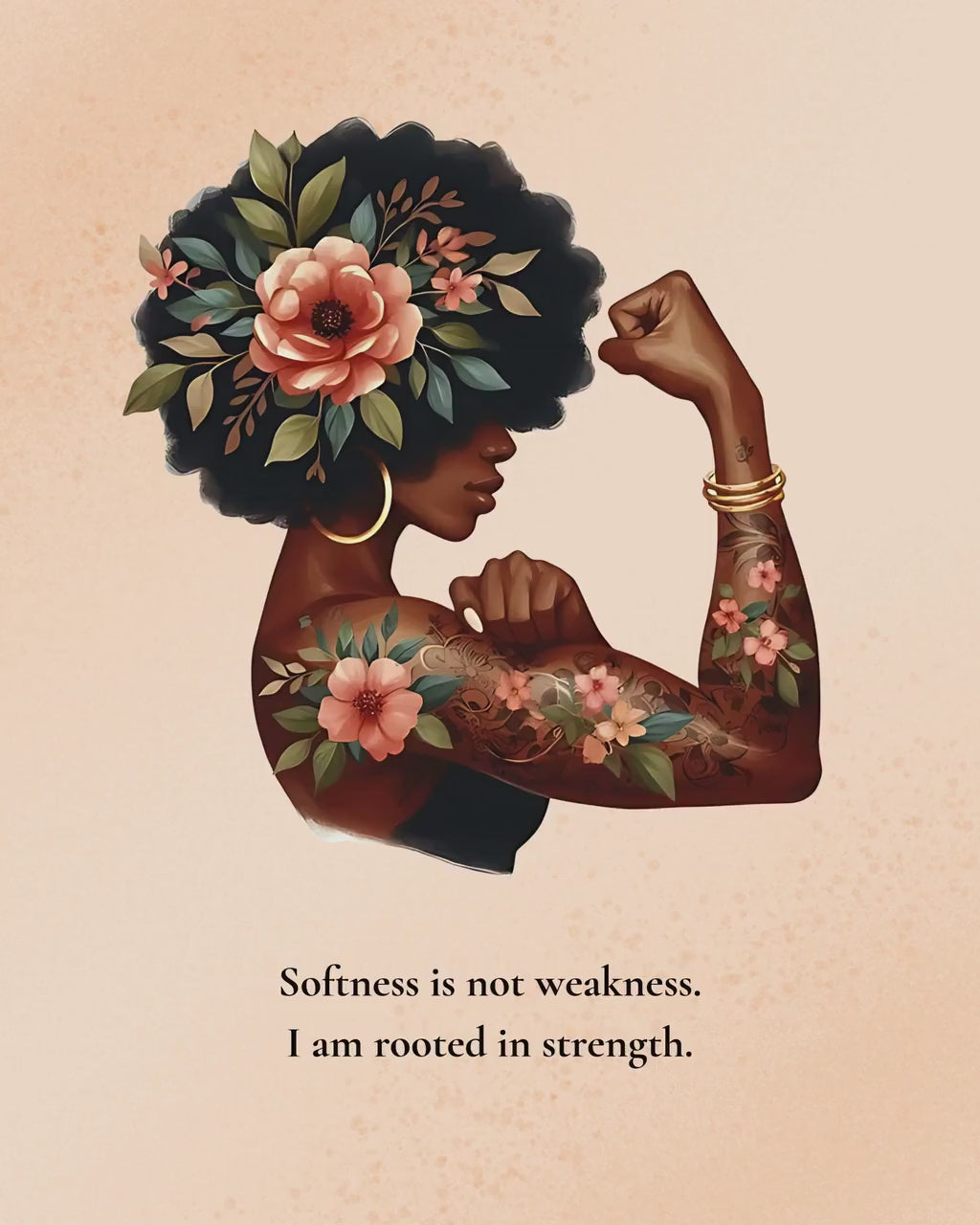 Empowering Black Woman Art Print: Floral Crown, Self-Love Quote (Digital Download 8x10)