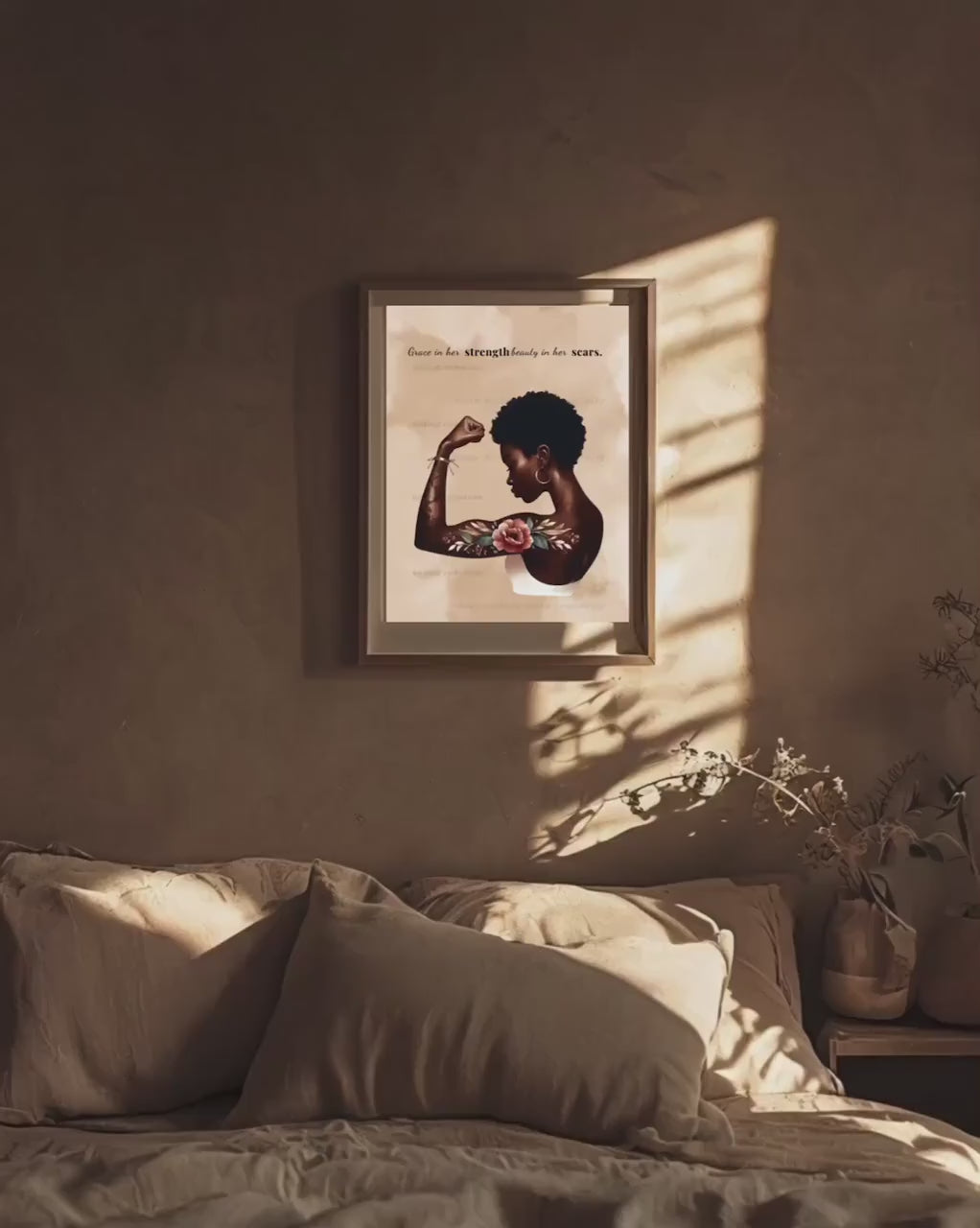 Tattooed Black Woman Art Print: Grace In Her Strength Healing Wall Decor (PDF & JPG Digital Download)